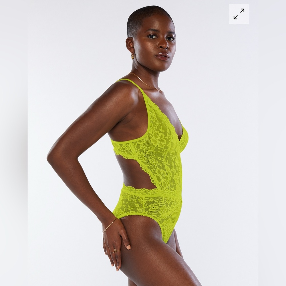 SAVAGE x FENTY SEXY Neon Floral Lace Teddy Acid Lime SZ Small